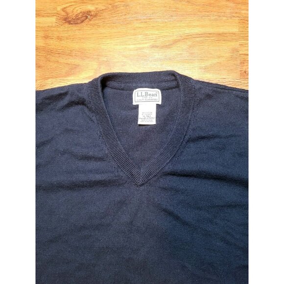 LL Bean Men's Cotton Cashmere Blend V Neck Sweater Dark Blue Navy X-Large Tall - Picture 3 of 3